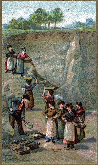 Fabbricazione di porcellana, cava di caolino. Cromolitografia della fine del XIX secolo da Unknown artist