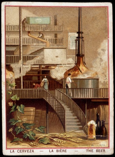 Fabbricazione della birra nel XIX secolo: Birreria - Cromolitografia XIX secolo da Unknown artist