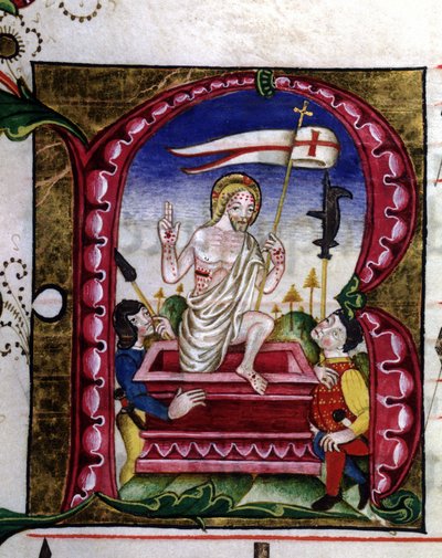 Manoscritto di un canto liturgico. Miniatura che rappresenta la resurrezione. XV secolo. Chiesa della Vergine Incoronata di Lodi. da Unknown artist