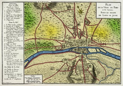 Mappa della città di Parigi sotto il regno di Luigi il Giovane (Luigi VII 1120-1180) Re dei Franchi, Incisione XIX secolo da Unknown artist