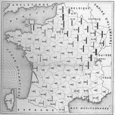 Mappa della distribuzione della statura in Francia: l