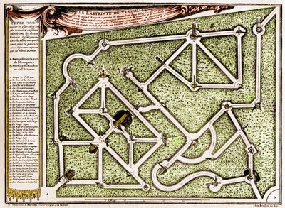 Mappa del labirinto nel parco del castello di Versailles, creato da André Le Nôtre (1613-1700). Incisione in "La Nature. Revue des sciences et de ses applications aux arts et à l