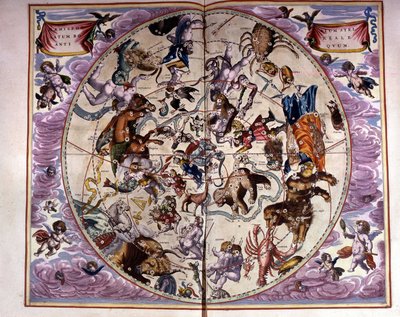 Mappa del cielo e segni dello zodiaco - facsimile di una composizione antica che rappresenta le costellazioni del cielo settentrionale, secondo 