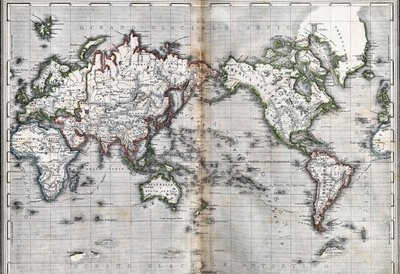 Mappa del mondo. Italia. Incisione della metà del XIX secolo da Unknown artist