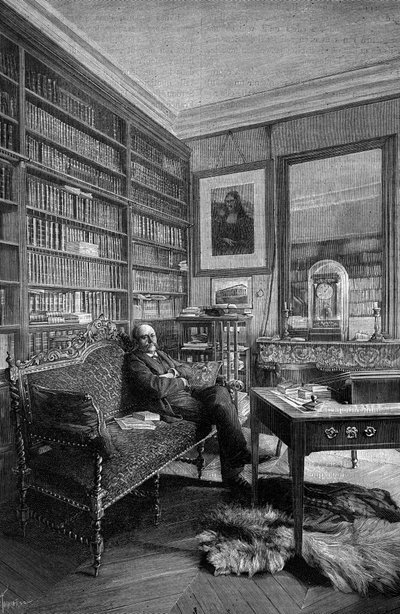 Marcellin Berthelot (1827-1907), chimico francese, nel suo laboratorio. Incisione in "La Nature: revue des sciences et de leurs applications aux arts et a l