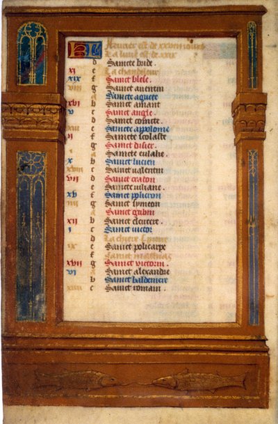Calendario di marzo con il segno dei Pesci - Miniatura del Medioevo da Unknown artist