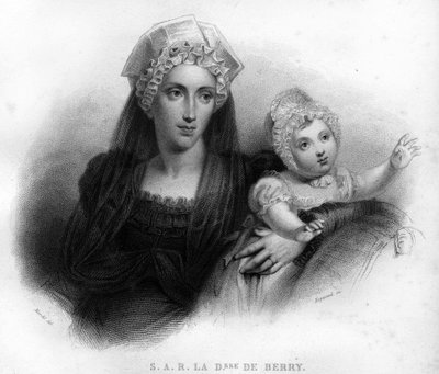 Marie - Caroline di Borbone Sicilia, Duchessa di Berry (1798-1870) in abito da vedova, che tiene in braccio sua figlia Louise Marie Therese d