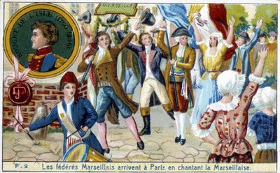 I federati di Marsiglia arrivano a Parigi cantando la Marsigliese - cromolitografia, fine XIX secolo da Unknown artist