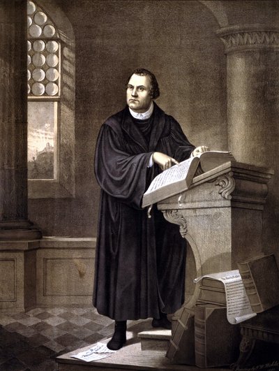 Martin Lutero (1483 - 1546) che legge in una chiesa da Unknown artist