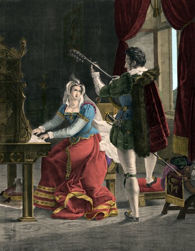 Maria Stuarda e David Rizzio - Maria Stuarda (1542-1587) con David Rizzio - Incisione del XIX secolo da Unknown artist