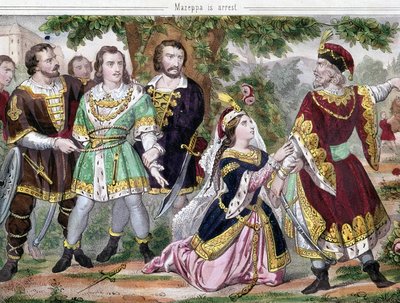 Mazeppa fermato. Illustrazione per il poema "Mazeppa" di Lord Byron pubblicato nel 1819. XIX secolo da Unknown artist