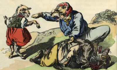 Medor salva Piccolo Capo dal lupo. Illustrazione del racconto 