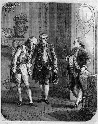 Incontro tra il Conte di Marbeuf, nominato governatore militare della Corsica nel 1772, e Pascal (Pasquale) Paoli. In "Pasquale Paoli ossia la rotta di Pontenuovo" di F.D. Guerrazzi. 1872 da Unknown artist