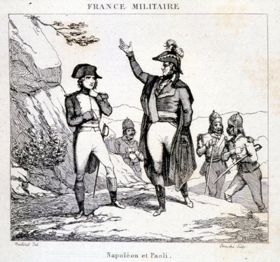 Incontro di Napoleone Bonaparte e Pasquale Paoli (1725 - 1807), patriota corso. Incisione del XIX secolo da Unknown artist