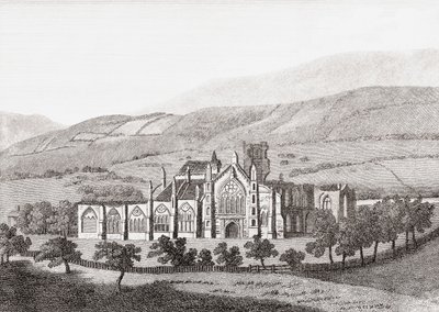 Abbazia di Melrose, Abbazia di Santa Maria, Melrose, Scottish Borders, Scozia (incisione) da Unknown artist