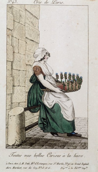 Mercante di ciliegie - in "Cris de Paris", inizio XIX secolo da Unknown artist