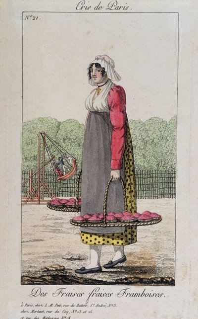 Mercante di fragole e lamponi - in "Cris de Paris", inizio XIX secolo da Unknown artist