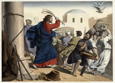 Mercanti cacciati dal tempio. Incisione anonima della metà del XIX secolo da Unknown artist
