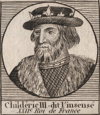 Dinastia Merovingia: Ritratto di Childerico III (714-755) Re dei Franchi - incisione da "Instruction sur l