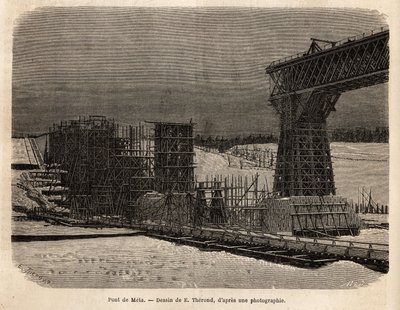Ponte Meta (Ucraina), in costruzione. Incisione per illustrare 
