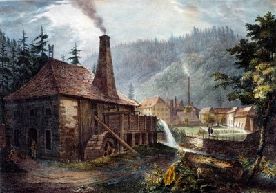 Metallurgia: Veduta delle forge di Framont. Litografia intorno al 1850. Nancy, museo storico della Lorena da Unknown artist
