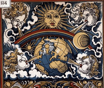 Allegoria meteorologica - Allegoria meteorologica (sole con terra, venti, arcobaleno) - illustrazione del calendario da Unknown artist