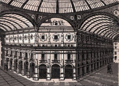 Milano, Italia: vista della Galleria Vittorio Emanuele. in "Il mondo illustrato 168 vedute". Non datato (fine XIX secolo) da Unknown artist