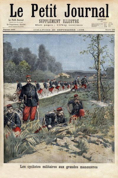 Ciclisti militari alle grandi manovre. Incisione in “Le petit journal” 20/09/1896. Collezione Selva da Unknown artist