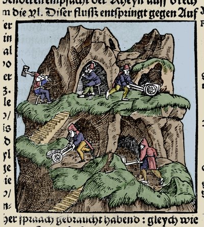 Miniere nel XV secolo. Incisione da Johann Stumpff