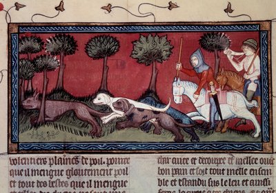 Caccia alla volpe miniata dal manoscritto fr. 1297 libro di Re Modus e Regina Ratio da Unknown artist