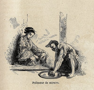 Lucidatore di specchi. Incisione per illustrare il viaggio in Giappone nel 1863-1864, di Aime Humbert, ministro della Confederazione Svizzera, in 
