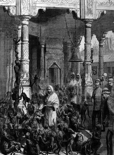 Tempio delle scimmie a Varanasi (precedentemente Benares) nel 1877. da Unknown artist