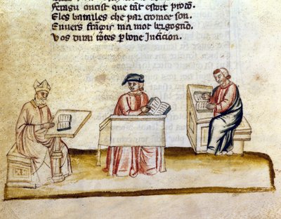 Monaci che studiano in un monastero, manoscritto miniato da Unknown artist