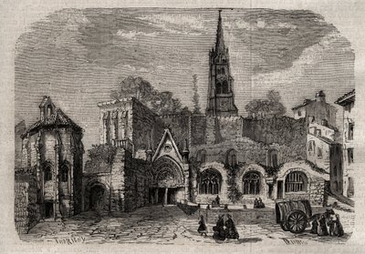 Chiesa monolitica a Saint-Emilion - Chiesa monolitica di Saint Emilion in Gironda - incisione in "Dictionnaire populaire illustré" - 1864 - di Joseph Decembre e Edmond Allonier da Unknown artist