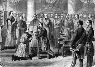 Monsignor Georges Darboy (1813-1871) arcivescovo di Parigi che presta giuramento nelle mani di Napoleone III nella cappella delle Tuileries nel 1863 da Unknown artist