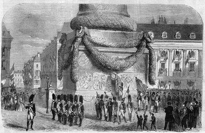 Mattina della festa nazionale del 15 agosto 1864 ai piedi della colonna di Place Vendome a Parigi. Incisione in "L