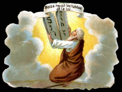 Mosè riceve le tavole della legge (10 comandamenti) - Cromolitografia da Unknown artist