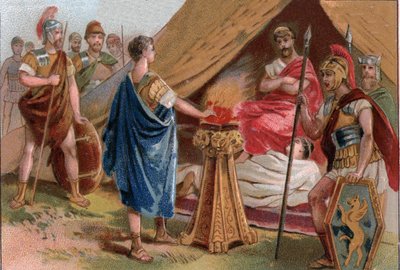 Mucio Scevola davanti a Porsenna. Caio Mucio Scevola, un giovane patrizio romano catturato dalla guardia reale di Porsenna da Unknown artist