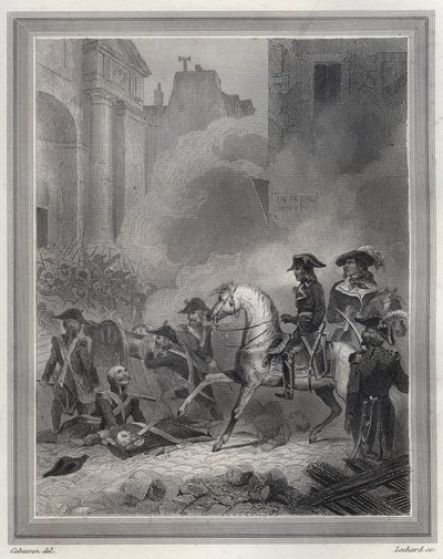 Napoleone schiaccia la ribellione realista - Napoleone Bonaparte (a cavallo) comanda le truppe rivoluzionarie nei combattimenti di strada il 13 Vendemiaire (5 ottobre) - 13 Vendemiaire 1795 (insurrezione realista del 5 ottobre 1795): Bonaparte ristabilisce da Unknown artist