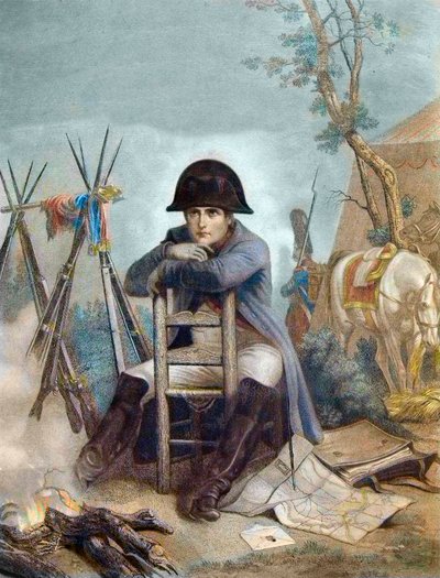 Napoleone al Bivacco la Vigilia della Battaglia di Austerlitz - incisione di Philippoteaux - Napoleone al Bivacco. La Battaglia di Austerlitz (1805), conosciuta anche come la Battaglia dei Tre Imperatori da Unknown artist