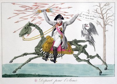 Napoleone: caricatura di un uomo guerriero su uno scheletro di cavallo - in "Napoleone I", collezione di caricature da Unknown artist