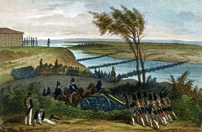 Guerra napoleonica: Campagna di Russia. Passaggio del fiume Niemen (Dnjemen) il 24/06/1812, che separa i due imperi. Incisione del XIX secolo. da Unknown artist
