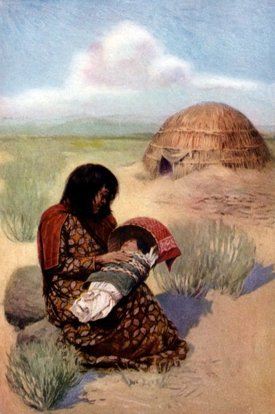 Madre nativa americana con figlio della tribù Pima da Unknown artist