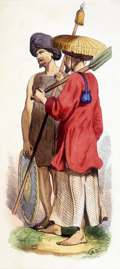 Soldato naturale (indigeno vietnamita) e cochinese. Vietnam ca. 1840 da Unknown artist