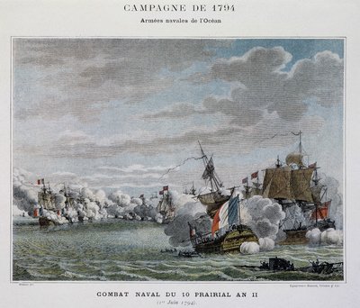 Combattimento navale, del 10 prairial An II (1794) - in "Le battaglie navali di Napoleone" da Unknown artist