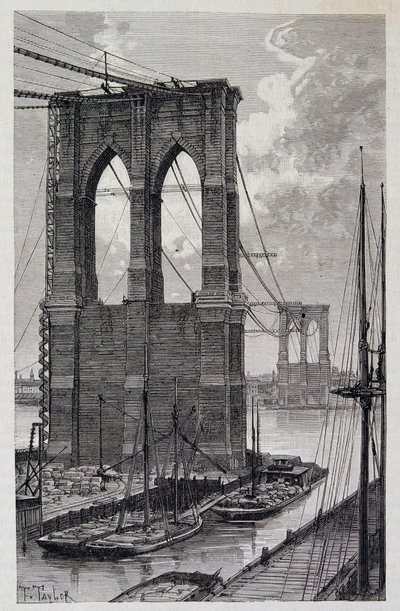 New York: pilastri del Ponte di Brooklyn in costruzione - in "Il Giro del Mondo", 2° semestre 1881 da Unknown artist