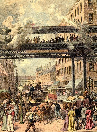 Strada di New York. In "I popoli della Terra" 1890. da Unknown artist