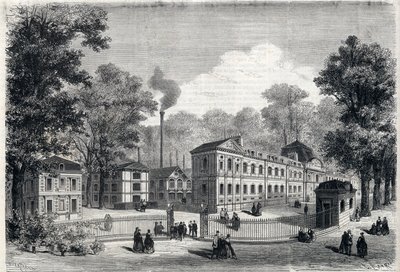 Nuovo edificio della fabbrica imperiale di porcellane a Sèvres nel 1868. Incisione in "L