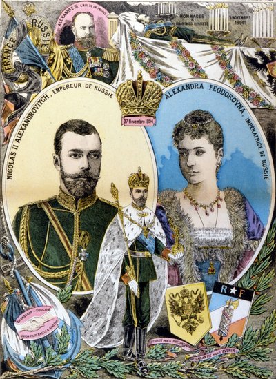 Nicola II e Alessandra Feodorovna. Incisione della fine del XIX secolo da Unknown artist