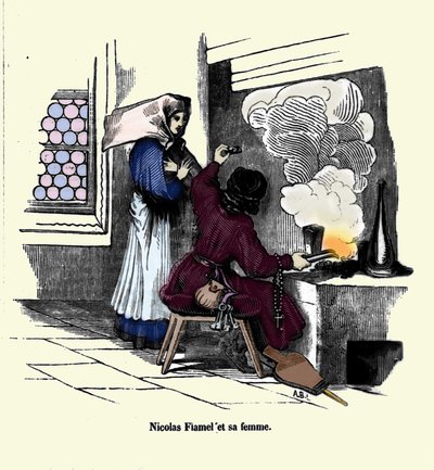 Nicolas Flamel (1330 - 1418) con sua moglie da Unknown artist